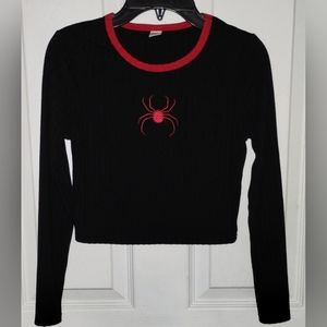 SHEIN Girl's Black & Red Spider Long Sleeve Top Size 10Y EUC Worn 1x